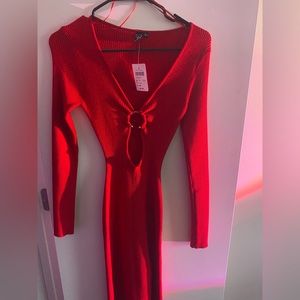 Red midi cutout sweater dress